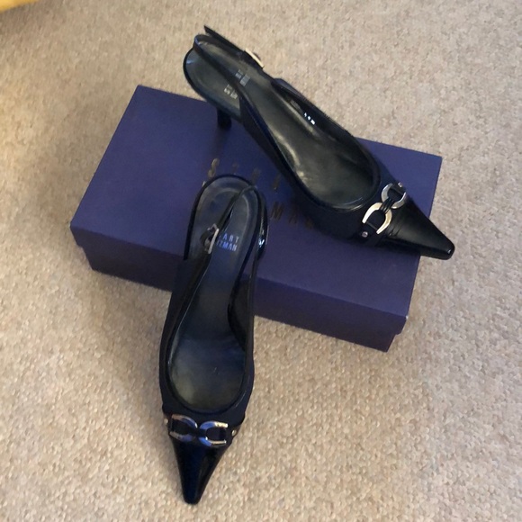 Stuart Weitzman Shoes - Stuart Weitzman Aspect navy crepe slingbacks